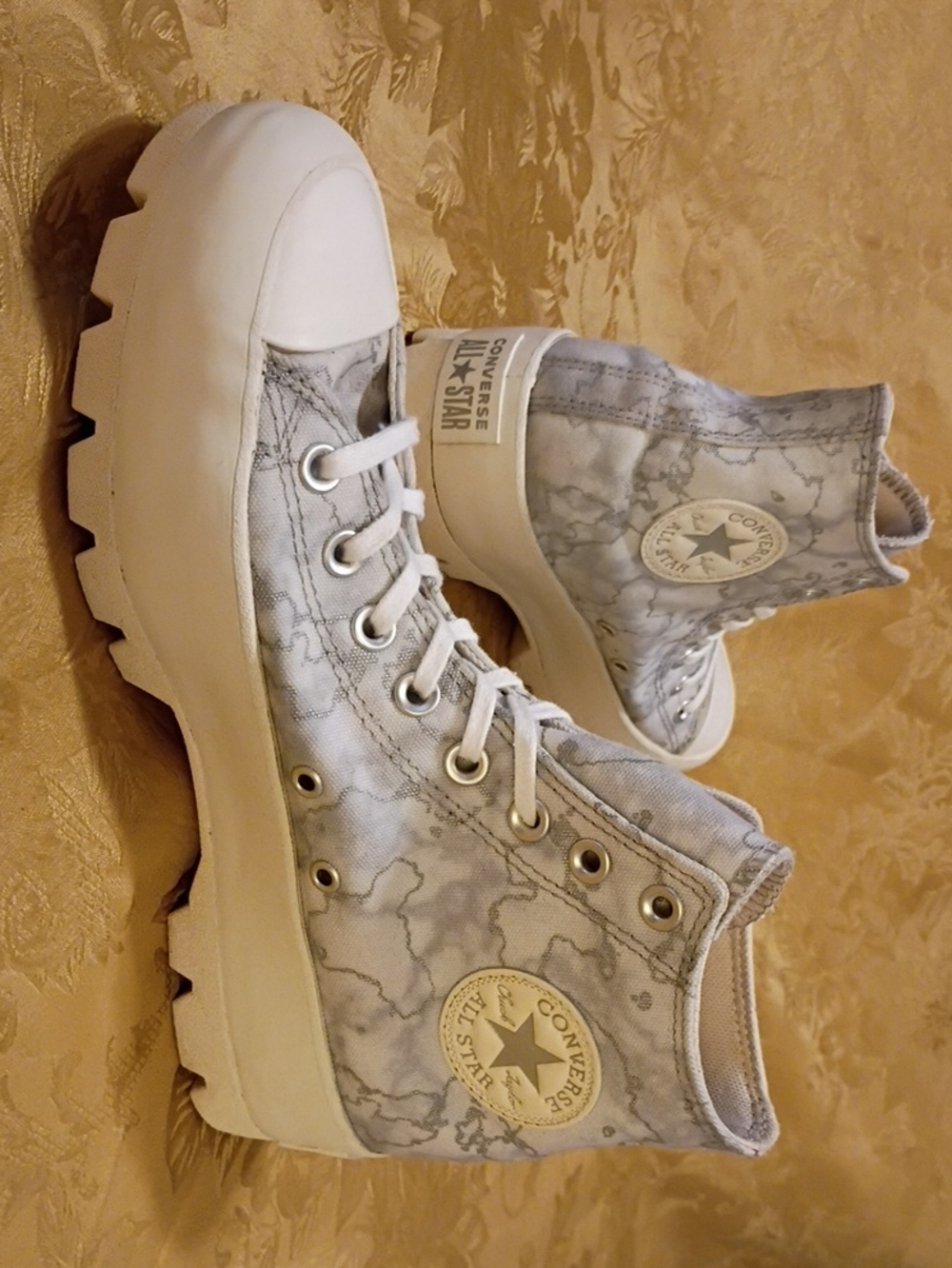 CONVERSE Marble-Print High-Top Platform  Light Gray & White Women's 9.0 Men 7.0